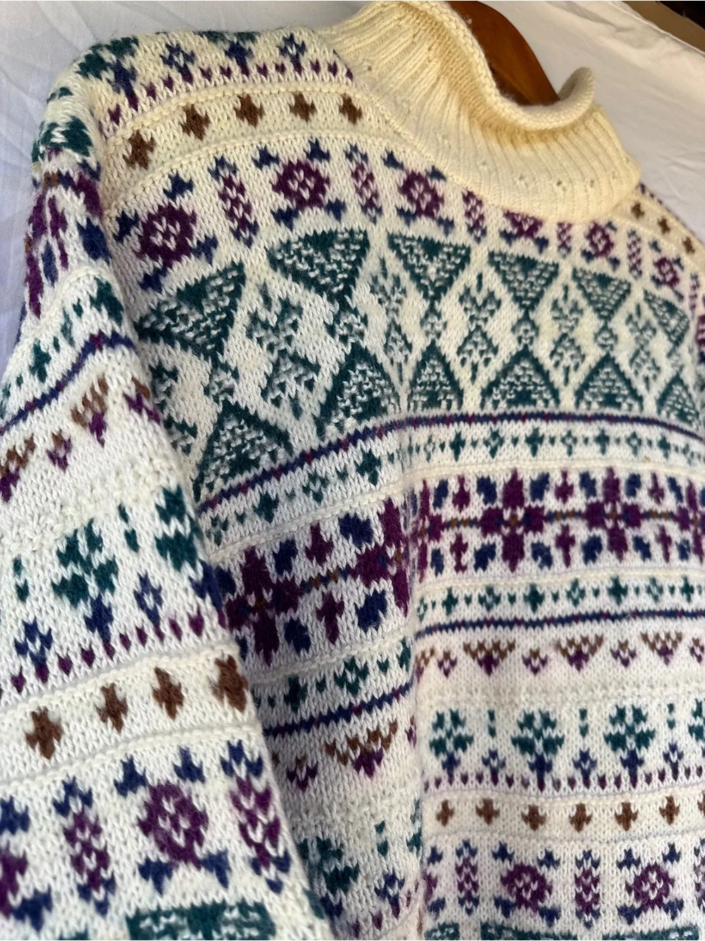 VTG Alps Fair Isle Wool Blend Turtleneck Sweater M Geometric Knit Ski Made USA - Picture 2 of 12